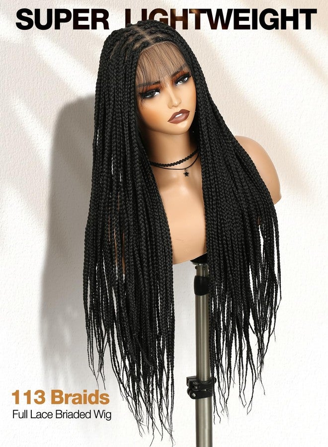 Fancy Hair Box Braided Wig for Black Women Square Knotless Full Double Lace Glueless Braid Wigs with Baby Hair for African American Women 32 Inches - Image 2